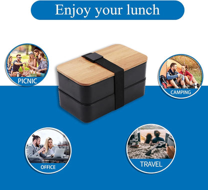 Japanese Bento Box with Bamboo Lid, Stackable Compartments, Food-Grade PP, Includes Insulated Bag for Office V1259-DP01-A-2766
