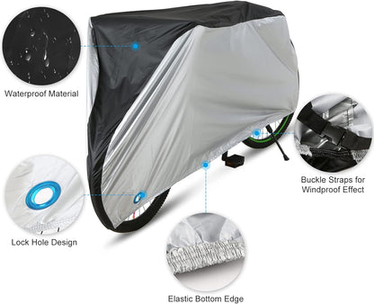 Silver-Coated 190T Polyester Cover for 20/24/26/29 Inch Bikes - Black/Black&Silver, S/M/L/XL Sizes, V1259-DP01-A-2777
