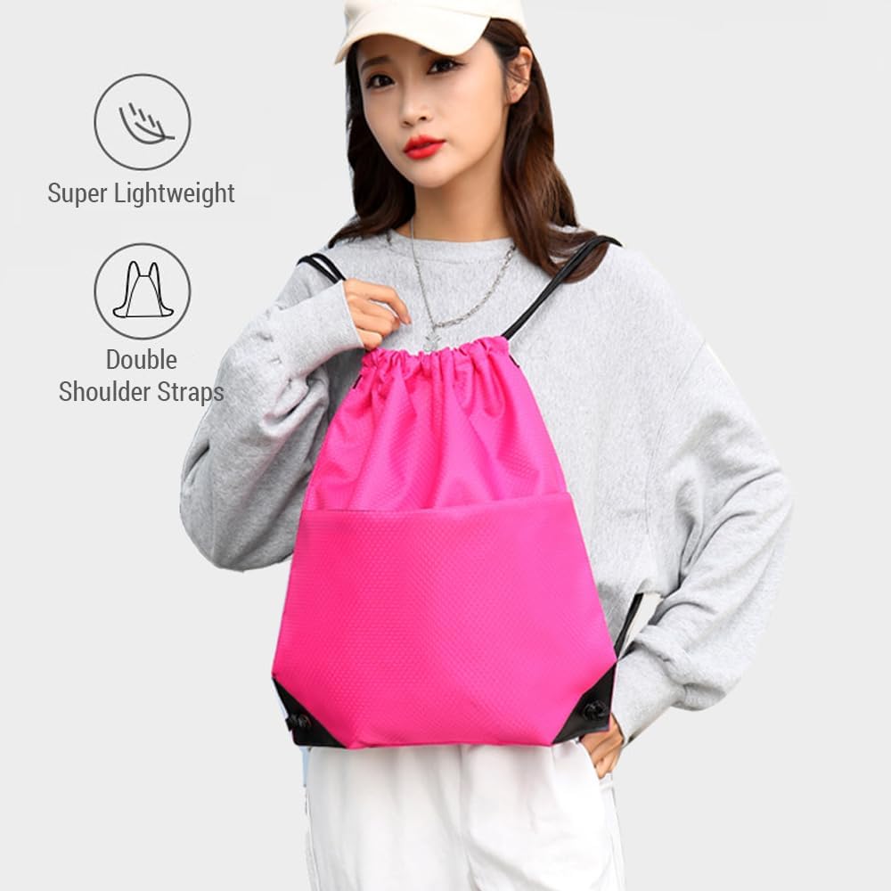 Drawstring Backpack Bag Waterproof Oxford Cloth Draw String Back Sack with Zip Pocket for Sports Traveling V1259-DP01-A-2793