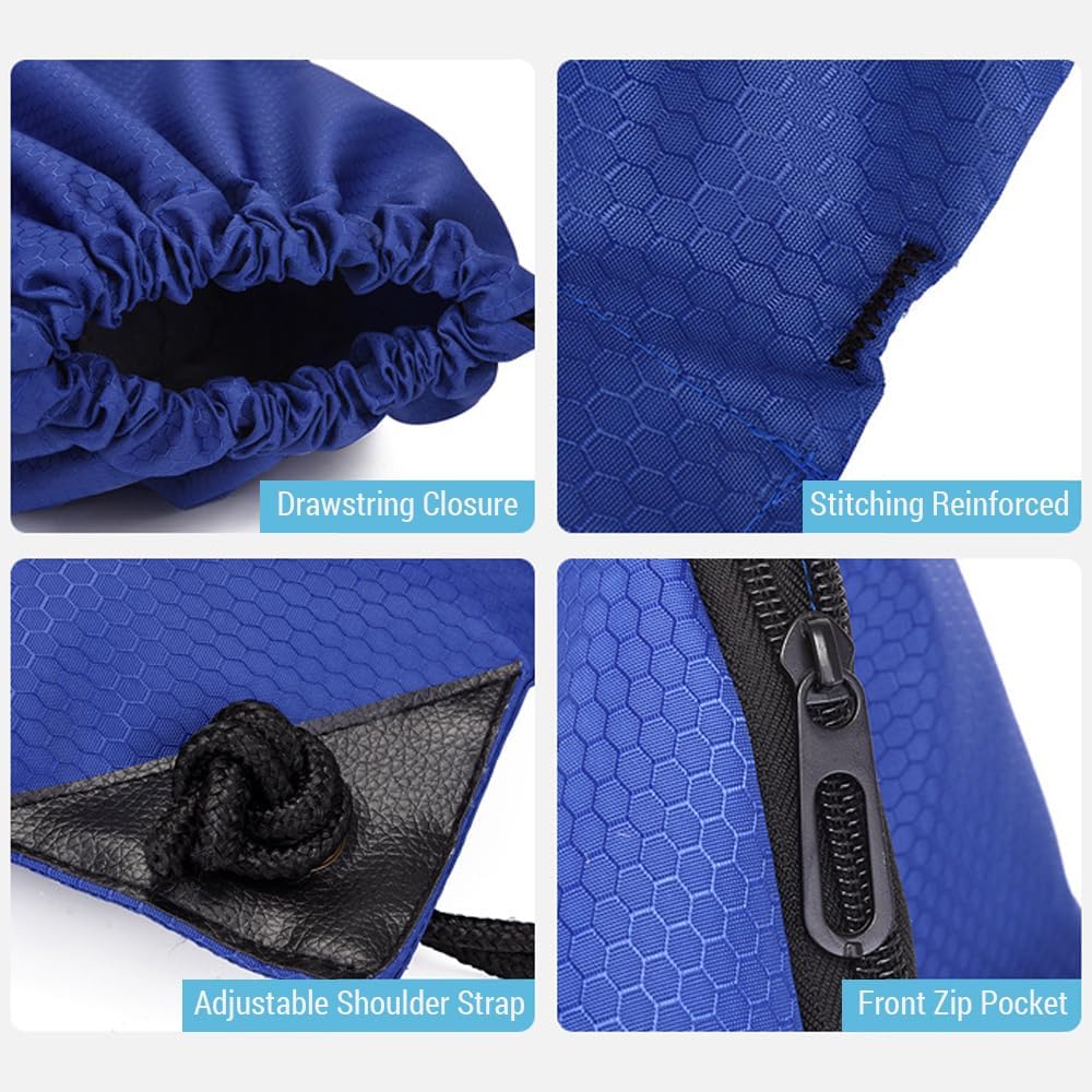 Drawstring Backpack Bag Waterproof Oxford Cloth Draw String Back Sack with Zip Pocket for Sports Traveling V1259-DP01-A-2793