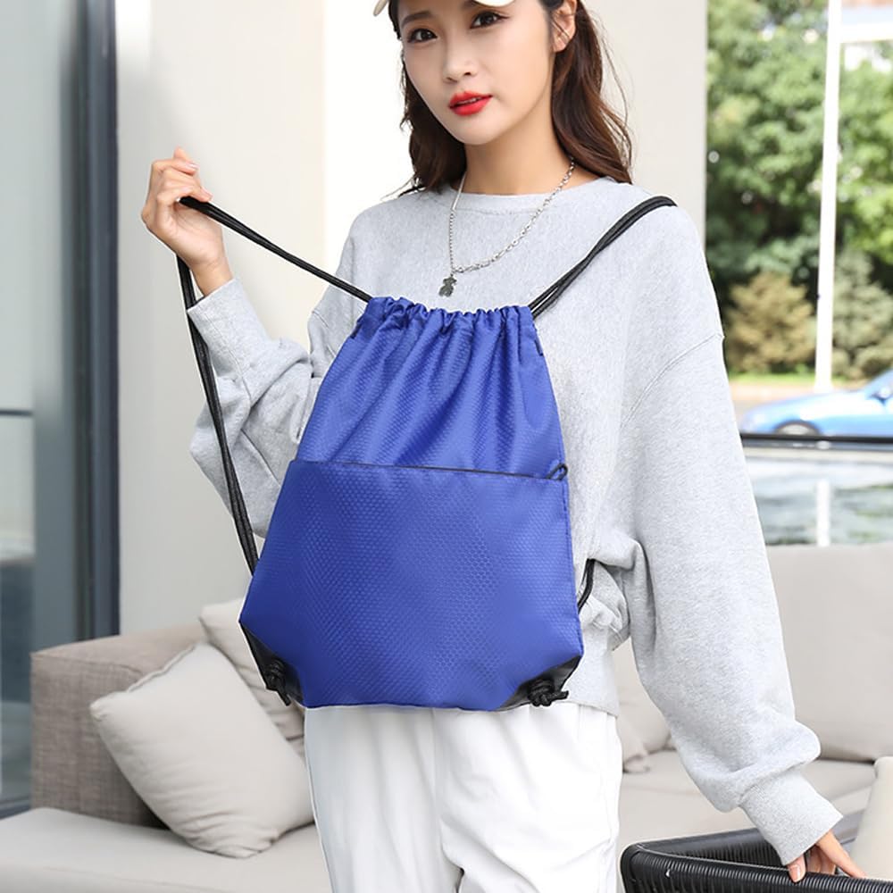 Drawstring Backpack Bag Waterproof Oxford Cloth Draw String Back Sack with Zip Pocket for Sports Traveling V1259-DP01-A-2793