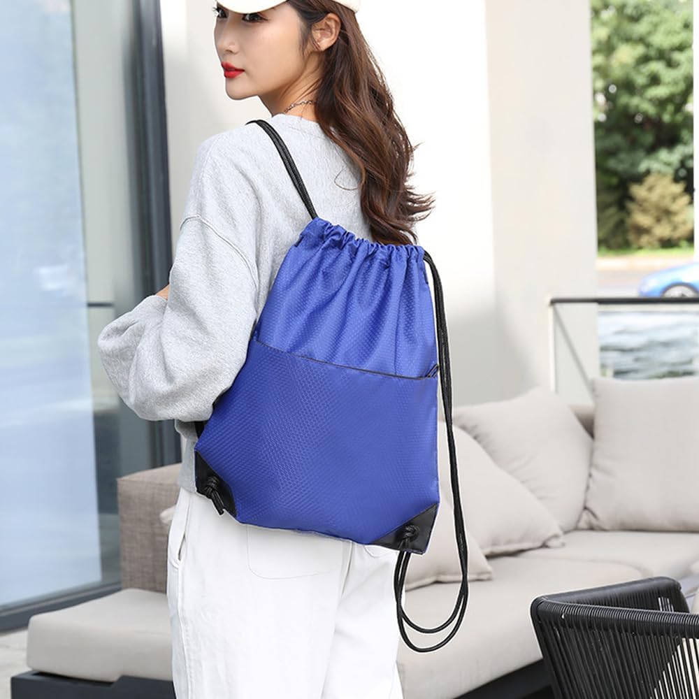 Drawstring Backpack Bag Waterproof Oxford Cloth Draw String Back Sack with Zip Pocket for Sports Traveling V1259-DP01-A-2793