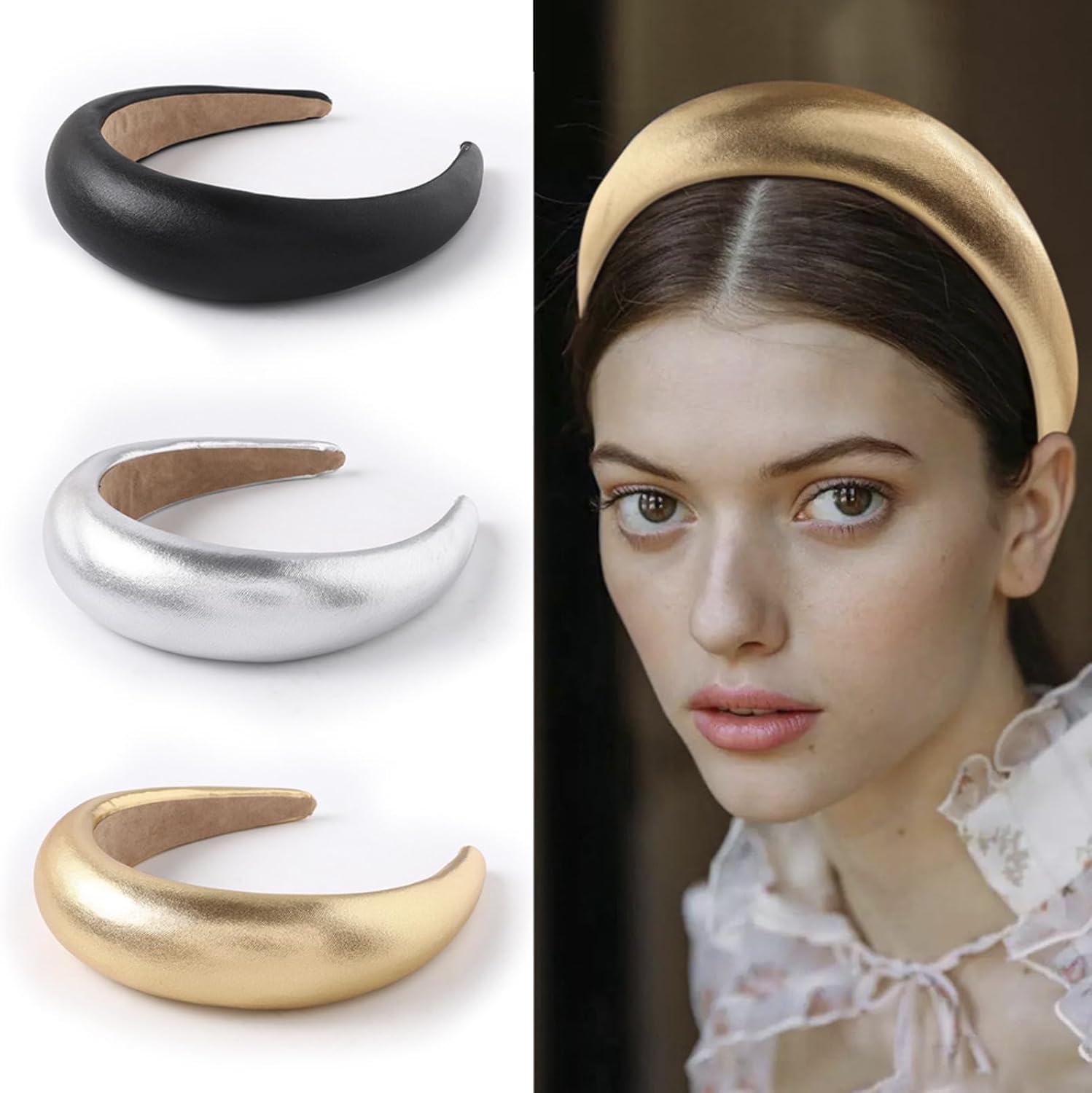 Leather Sponge Headband, Thickened Wide Edge Headband (Gold) V1259-DP01-A-2795