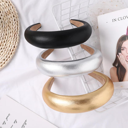 Leather Sponge Headband, Thickened Wide Edge Headband (Gold) V1259-DP01-A-2795