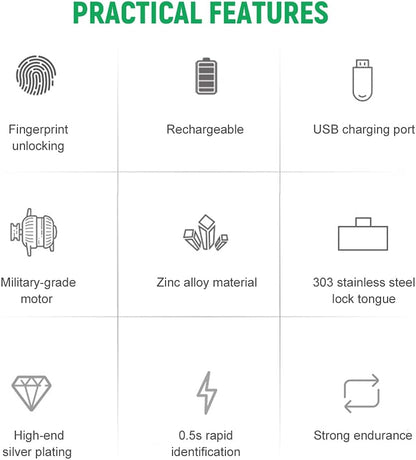 Compact Smart Fingerprint Lock T22 with Rechargeable Battery for Cabinets, Suitcases, Bikes, and More V1259-DP01-A-2804