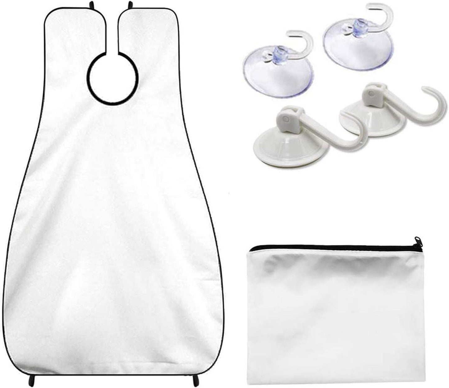 Polyester Fiber Beard Apron with Suction Cups and Storage Pouch, White or Black Option V1259-DP01-A-2814
