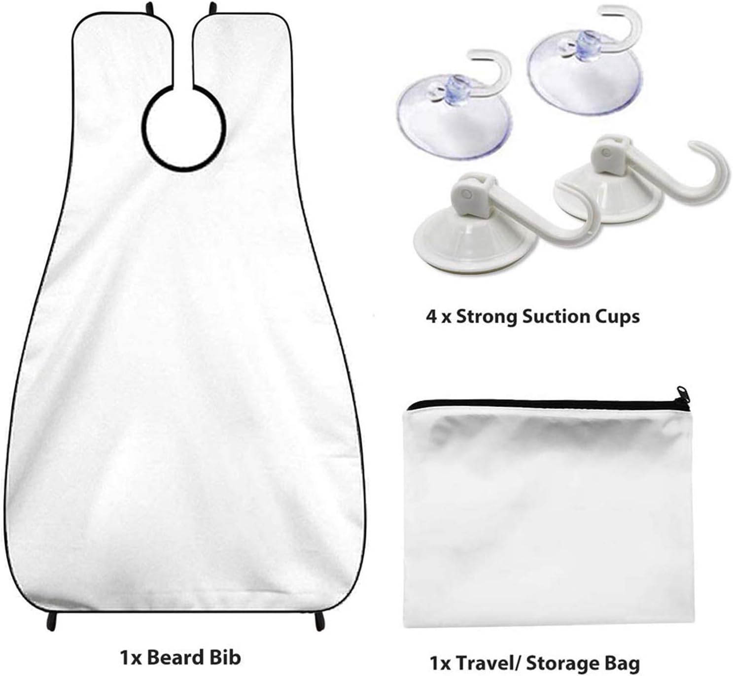 Polyester Fiber Beard Apron with Suction Cups and Storage Pouch, White or Black Option V1259-DP01-A-2814