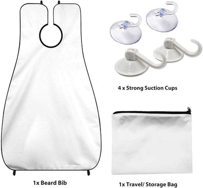 Polyester Fiber Beard Apron with Suction Cups and Storage Pouch, White or Black Option V1259-DP01-A-2814