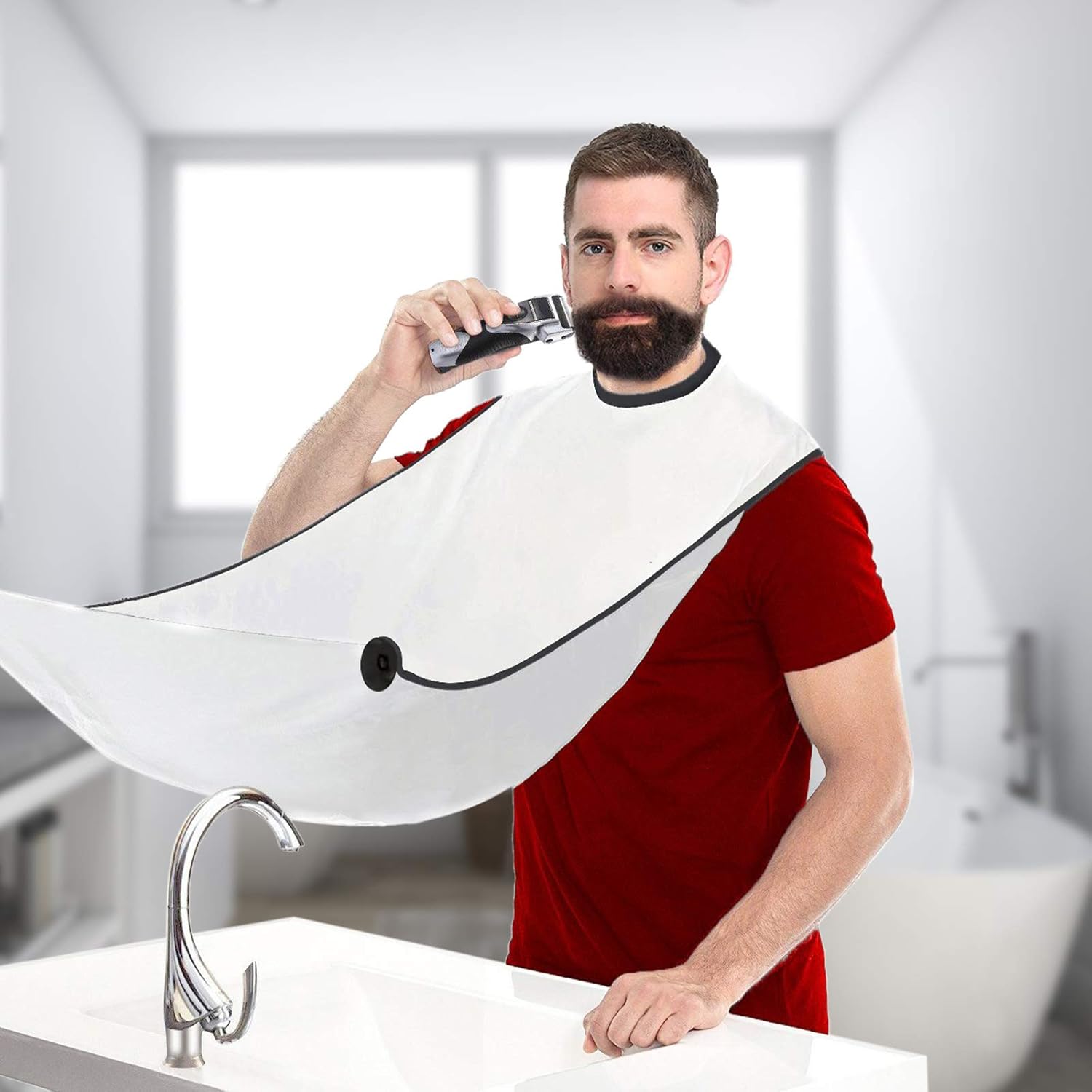 Polyester Fiber Beard Apron with Suction Cups and Storage Pouch, White or Black Option V1259-DP01-A-2814