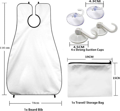 Polyester Fiber Beard Apron with Suction Cups and Storage Pouch, White or Black Option V1259-DP01-A-2814