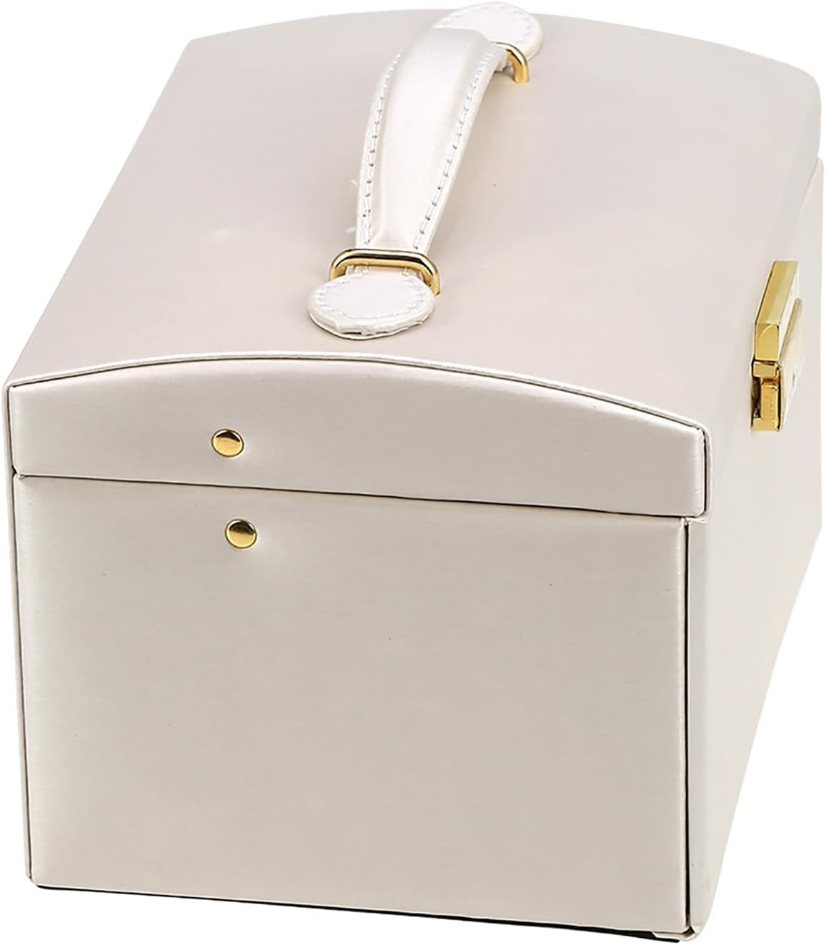 Three-Layer Jewelry Organizer Box with PU Handle, Lockable Display Case for Earrings, Necklaces, Rings - White V1259-DP01-A-2824