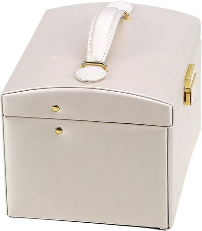 Three-Layer Jewelry Organizer Box with PU Handle, Lockable Display Case for Earrings, Necklaces, Rings - White V1259-DP01-A-2824