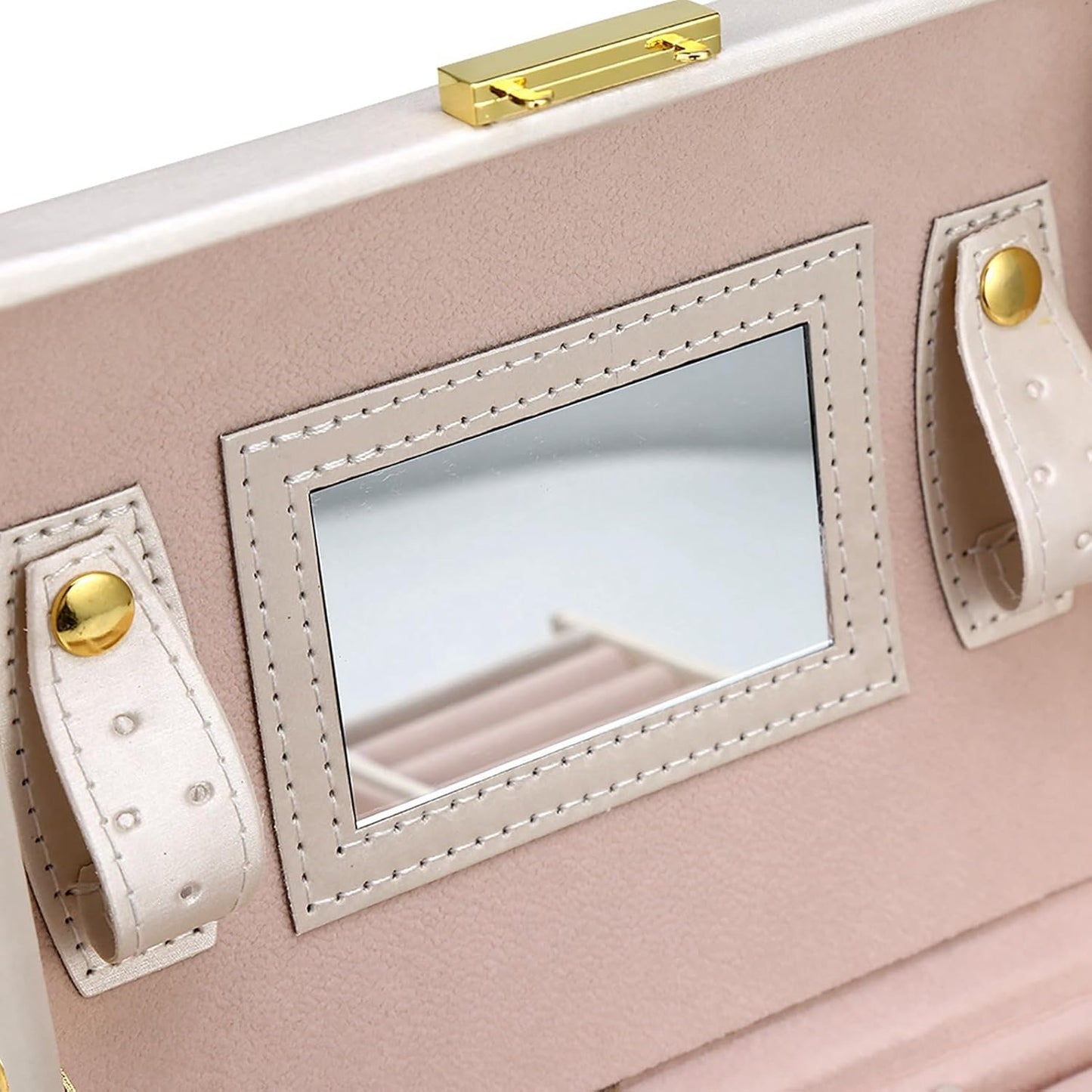 Three-Layer Jewelry Organizer Box with PU Handle, Lockable Display Case for Earrings, Necklaces, Rings - White V1259-DP01-A-2824