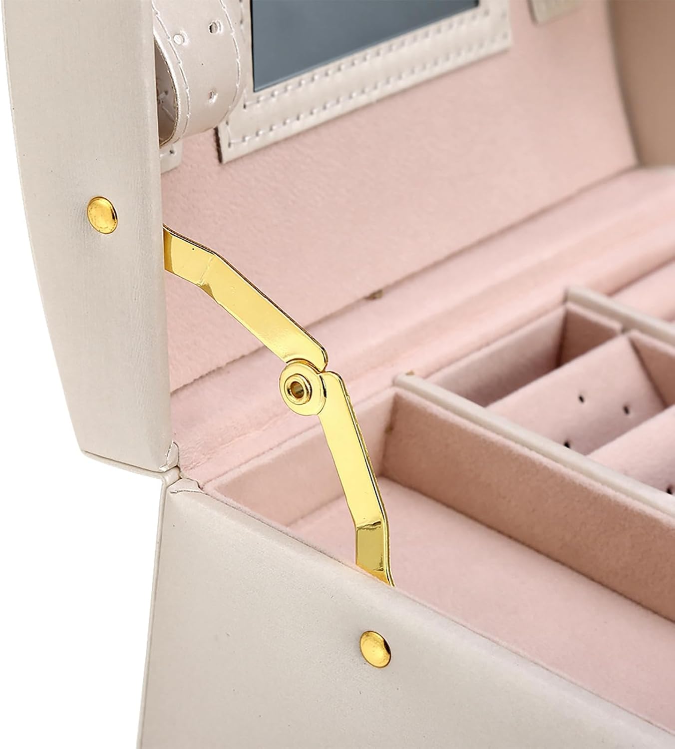 Three-Layer Jewelry Organizer Box with PU Handle, Lockable Display Case for Earrings, Necklaces, Rings - White V1259-DP01-A-2824