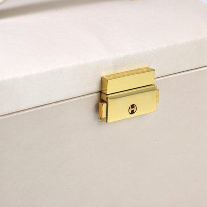 Three-Layer Jewelry Organizer Box with PU Handle, Lockable Display Case for Earrings, Necklaces, Rings - White V1259-DP01-A-2824