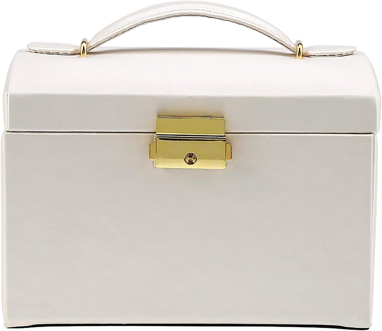 Three-Layer Jewelry Organizer Box with PU Handle, Lockable Display Case for Earrings, Necklaces, Rings - White V1259-DP01-A-2824