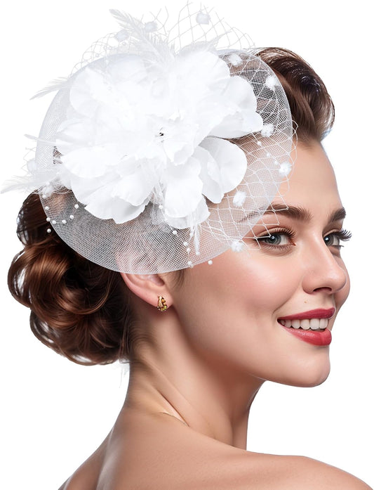 20s Fascinators Hat for Women Tea Party Headpiece Mesh Feathers Hair Clip for Bridal Wedding V1259-DP01-A-2828