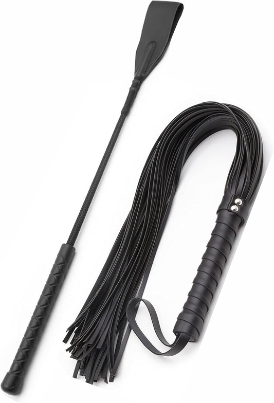 Horse Whip 27" Crop 18" Faux Leather Set Black Riding Whip Horse and Crops Equestrian Horse Whip Set V1259-DP01-A-2829