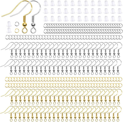 Hypoallergenic Earring Hooks, 600Pcs Earring Making Kit with Earring Hooks, Jump Rings and Clear Rubber V1259-DP01-A-2831
