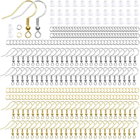 Hypoallergenic Earring Hooks, 600Pcs Earring Making Kit with Earring Hooks, Jump Rings and Clear Rubber V1259-DP01-A-2831