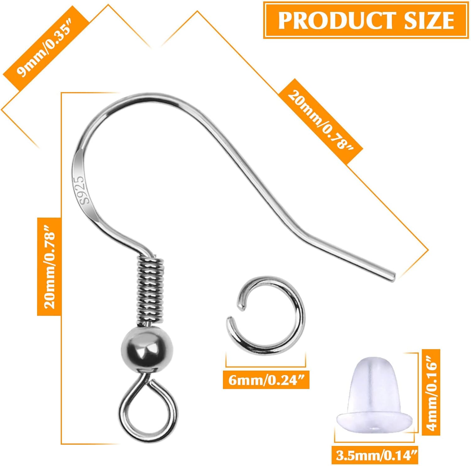 Hypoallergenic Earring Hooks, 600Pcs Earring Making Kit with Earring Hooks, Jump Rings and Clear Rubber V1259-DP01-A-2831
