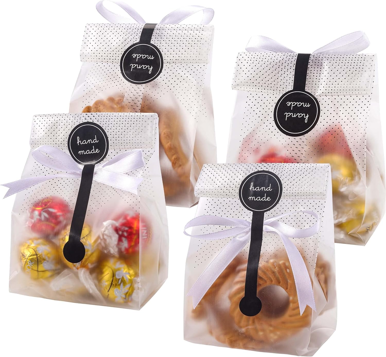100 Pack Translucent Plastic Bags for Cookie,Cake,Chocolate,Candy,Snack Wrapping Good for Bakery Party with V1259-DP01-A-2834