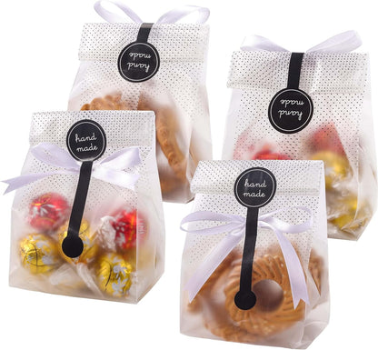 100 Pack Translucent Plastic Bags for Cookie,Cake,Chocolate,Candy,Snack Wrapping Good for Bakery Party with V1259-DP01-A-2834