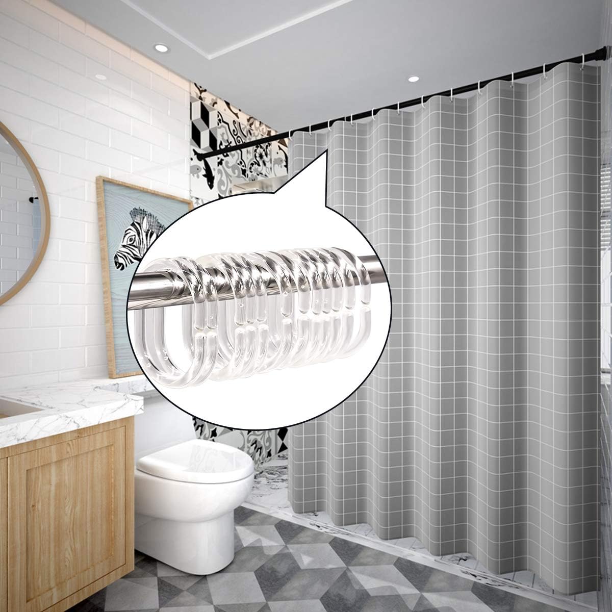 24 pcs Shower Curtain Rings Plastic Curtain C Rings Hook Hanger Bath Drape Loop Clip Glide Bathroom Shower V1259-DP01-A-2837