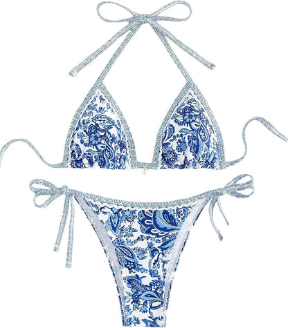 Women's Floral Printed Bathing Suit Halter Paisley Summer Swimsuit Bikinis Set V1259-DP01-A-2846