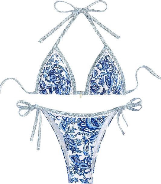 Women's Floral Printed Bathing Suit Halter Paisley Summer Swimsuit Bikinis Set V1259-DP01-A-2846