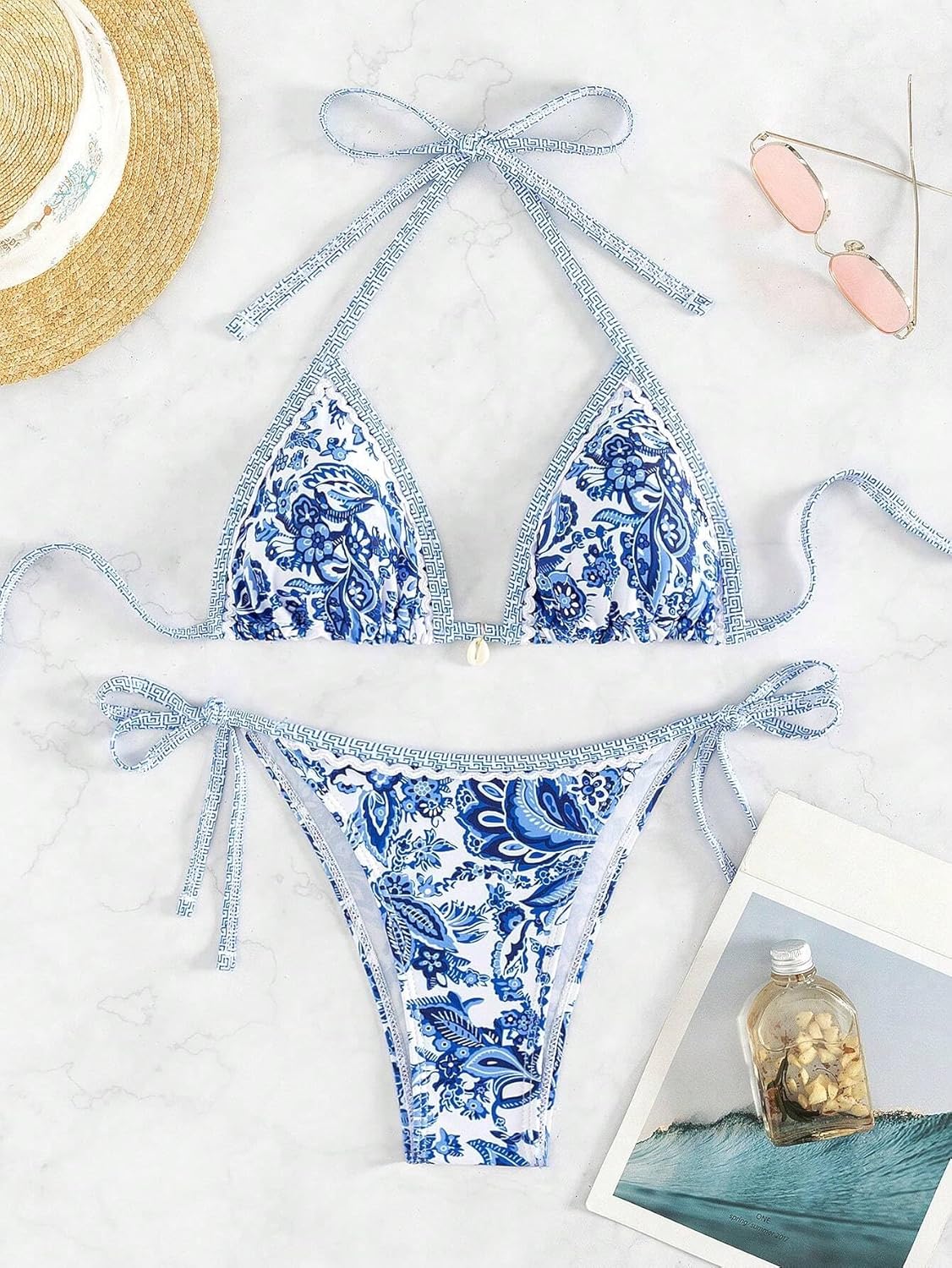 Women's Floral Printed Bathing Suit Halter Paisley Summer Swimsuit Bikinis Set V1259-DP01-A-2846