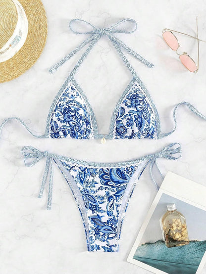 Women's Floral Printed Bathing Suit Halter Paisley Summer Swimsuit Bikinis Set V1259-DP01-A-2846