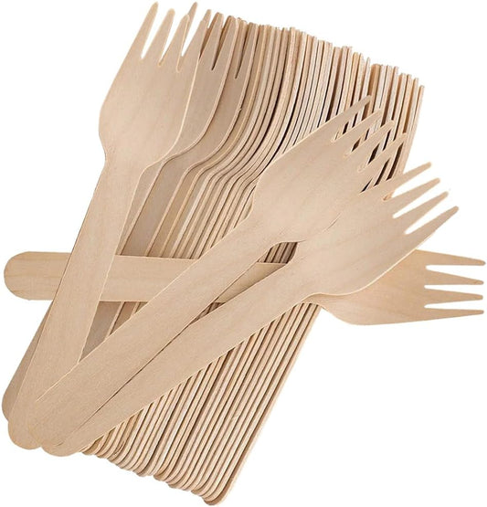 100 PCS Disposable Wooden Forks, 6.7 Inch, Polished Wooden Cutlery, Eco-Friendly, Biodegradable, Perfect for V1259-DP01-A-2848