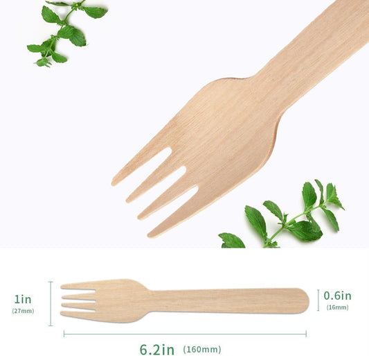 100 PCS Disposable Wooden Forks, 6.7 Inch, Polished Wooden Cutlery, Eco-Friendly, Biodegradable, Perfect for V1259-DP01-A-2848