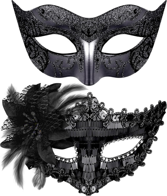 Couple Masquerade Masks Sequins Venetian Party Mask Plastic Costume Mask Rhinestone Mardi Gras Mask for V1259-DP01-A-2849
