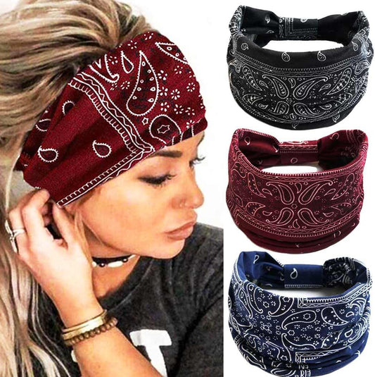 Extra Wide Headbands for Women Boho Head Wraps Stretchy African Turban Hairband Motorcycle Hair Accessories V1259-DP01-A-2855