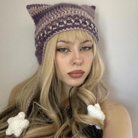 Cat Beanie Beanies Y2k Beanie Knit Hat Grunge Goth y2k Accessories Crochet Hats for Women V1259-DP01-A-2868