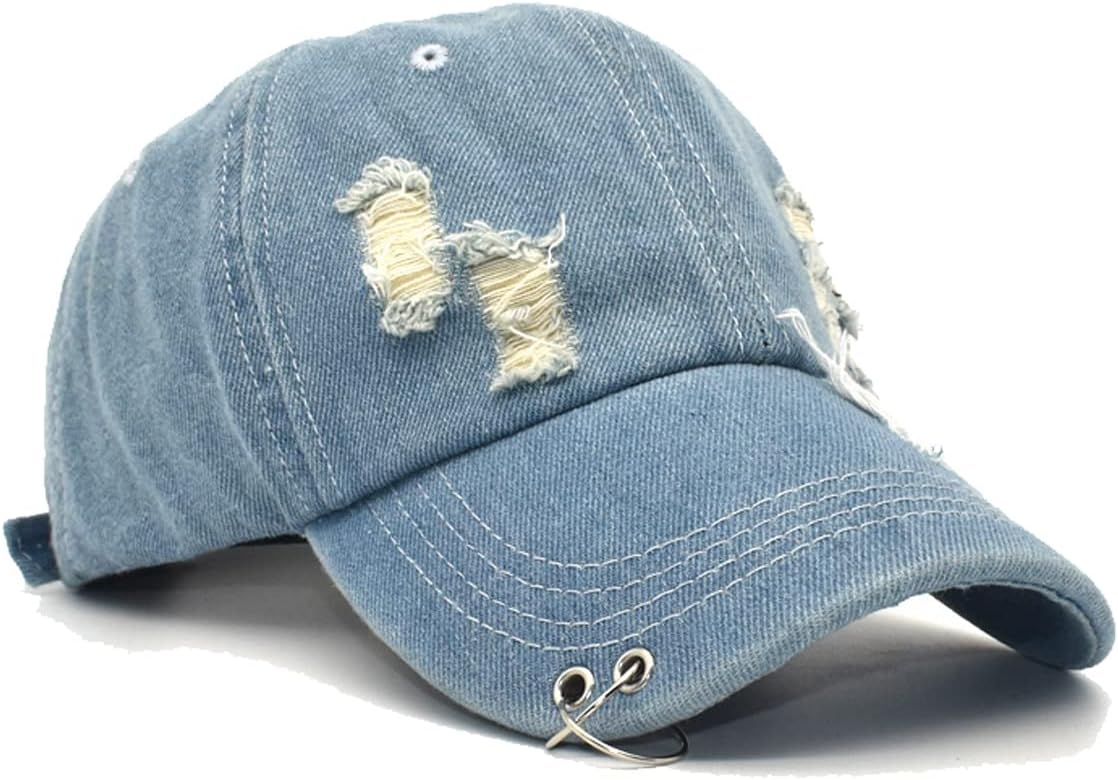 Unisex Ripped Distressed Denim Ring Baseball Cap Hip Hop Vintage Dad Hat Adjustable V1259-DP01-A-2872