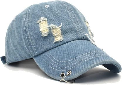 Unisex Ripped Distressed Denim Ring Baseball Cap Hip Hop Vintage Dad Hat Adjustable V1259-DP01-A-2872