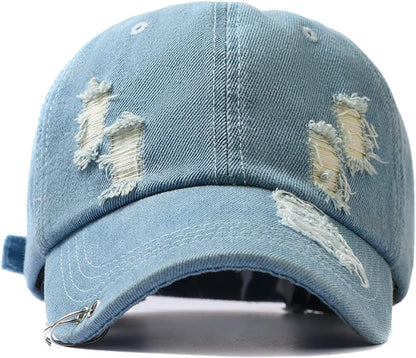 Unisex Ripped Distressed Denim Ring Baseball Cap Hip Hop Vintage Dad Hat Adjustable V1259-DP01-A-2872