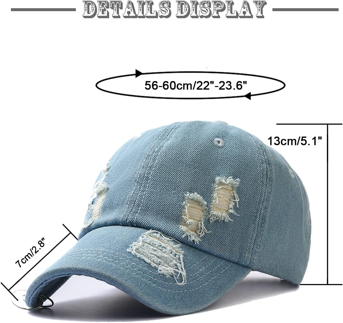 Unisex Ripped Distressed Denim Ring Baseball Cap Hip Hop Vintage Dad Hat Adjustable V1259-DP01-A-2872