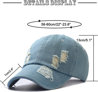 Unisex Ripped Distressed Denim Ring Baseball Cap Hip Hop Vintage Dad Hat Adjustable V1259-DP01-A-2872