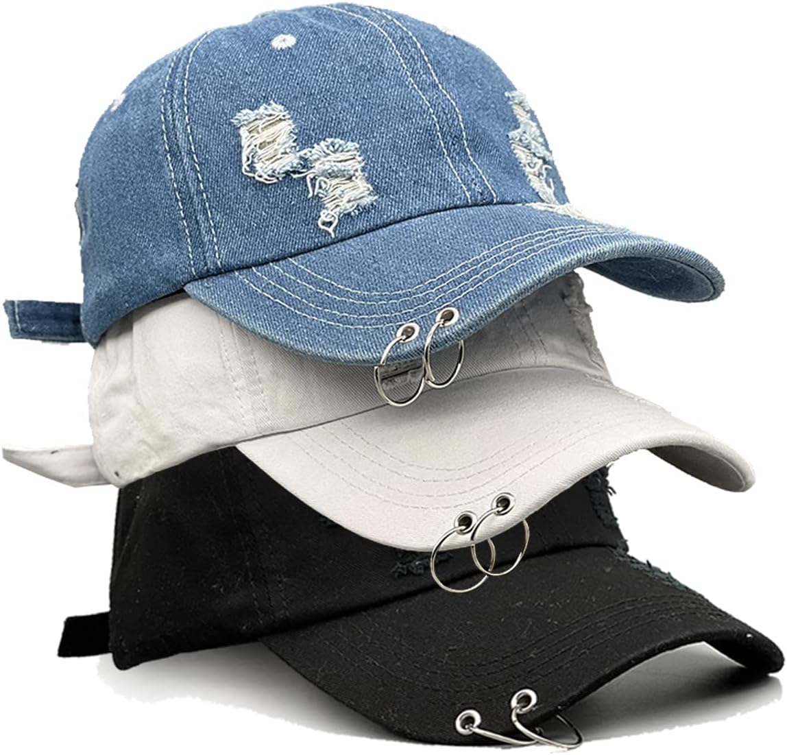 Unisex Ripped Distressed Denim Ring Baseball Cap Hip Hop Vintage Dad Hat Adjustable V1259-DP01-A-2872