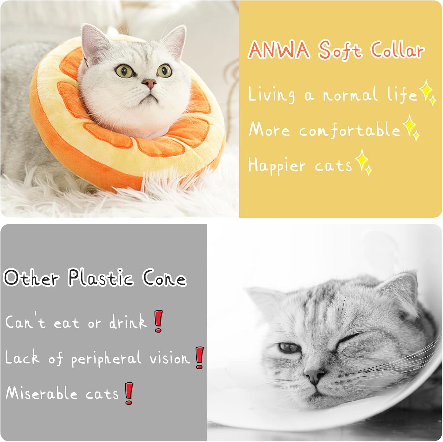 Adjustable Cat Cone Collar Soft, Cute Cat Donut Collar After Surgery, Kitten Recovery Cones to Stop Licking V1259-DP01-A-2873