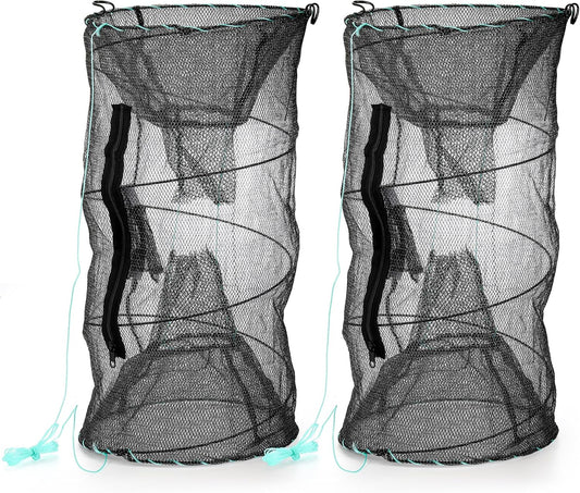 Set of 2 Fishing Bait Trap, Crab Trap Minnow Trap, Crawfish Trap, Collapsible Cast Net, Foldable Fishing Net V1259-DP01-A-2877