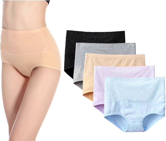 5-Pack Women's High Waist Tummy Control Panties Cotton Underwear No Muffin Top V1259-DP01-A-2879