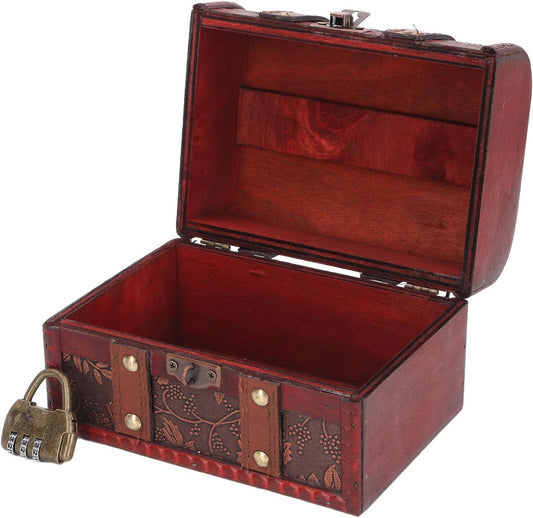 Treasure Chest, Large Capacity Vintage Wood Boxes with Lock Treasure Box Wooden Lock Box Decorative Box V1259-DP01-A-2881