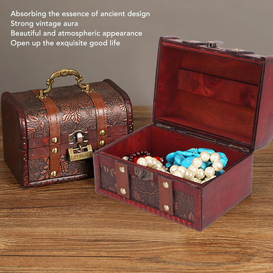 Treasure Chest, Large Capacity Vintage Wood Boxes with Lock Treasure Box Wooden Lock Box Decorative Box V1259-DP01-A-2881
