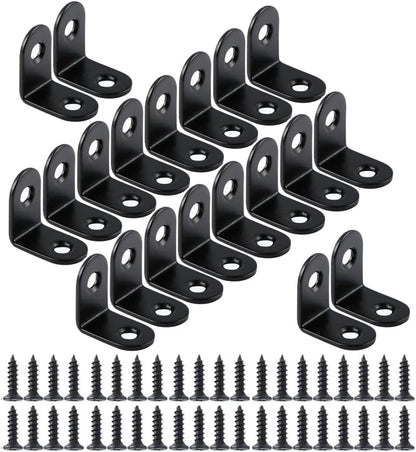 20PCS Small L Brackets, Black Iron Corner Mount Brackets with 40 Screws, Rust Resistant, Easy to Install, V1259-DP01-A-2883