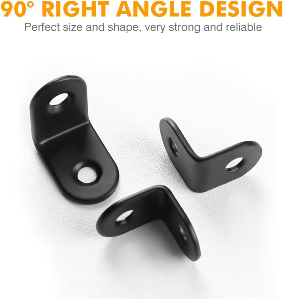20PCS Small L Brackets, Black Iron Corner Mount Brackets with 40 Screws, Rust Resistant, Easy to Install, V1259-DP01-A-2883